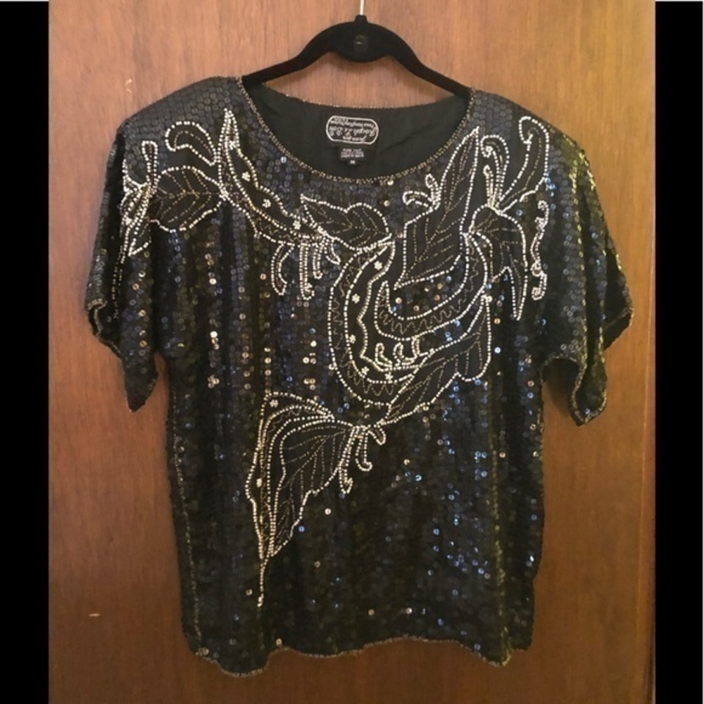 058 Vintage TOP JEAN FOR JOSEPH LE BON BEADED size M preowned